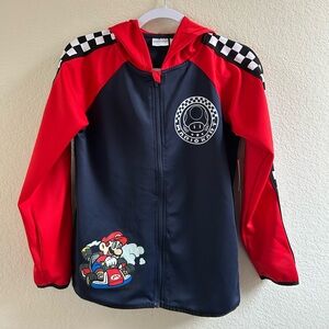 Mario Kart Kids Boys Red Navy Pockets Active Zip Up Jacket with Hood, Size 14/16